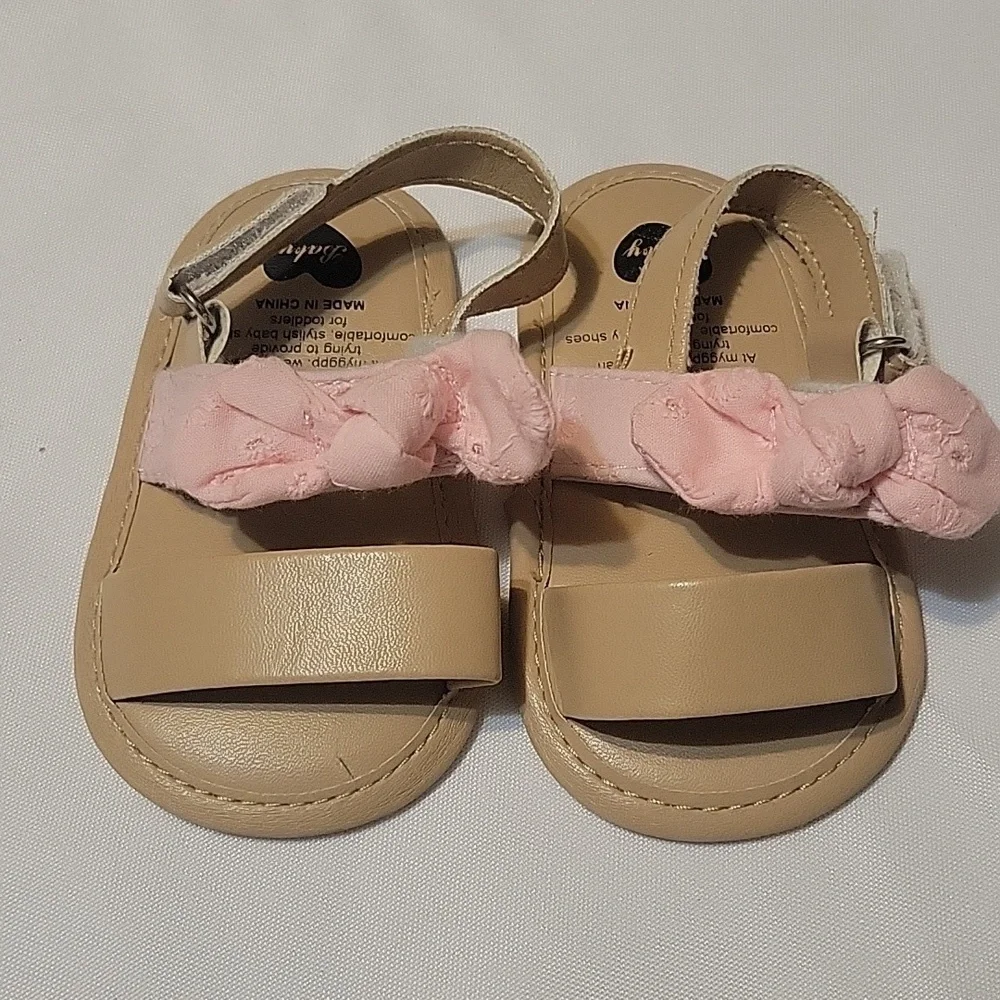 Myggpp baby girl chambray bowknot open-toe non-slip princess sandals 0-6 Months